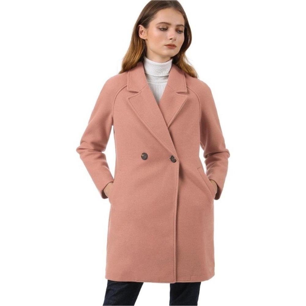 Allegra K Womens Pink Tan Double‎ Breasted Peacoat Winter Coat XS NWT